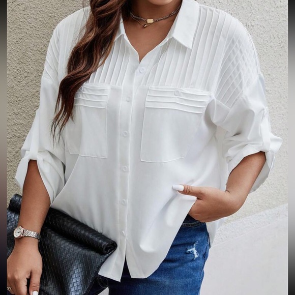 COPY - Classic white pleated oversized button up boyfriend top - Picture 7 of 10